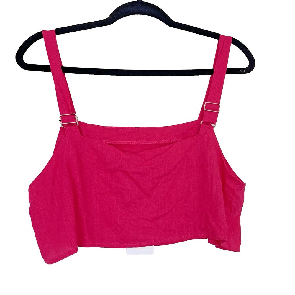 New Showpo Hot Pink Womans Size 8 Linen Cotton Crop Top Beach Coastal Festival